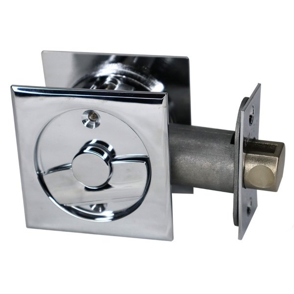 Emtek Square Privacy Pocket Door Tubular Lock w/Privacy Strike Plate and Dust Box Polished Chrome Finish 2135US26